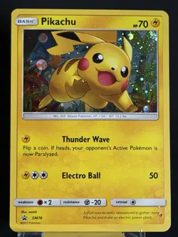 Pokemon TCG 2017 Pikachu Black Star Promo SM76 w/ Holo Partial Swirl Damaged - Image 5