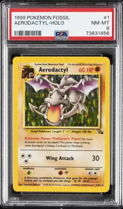 1999 POKEMON FOSSIL #1 AERODACTYL-HOLO PSA 8 - Image 1