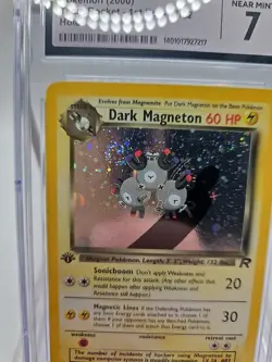 Dark Magneton CGC 7 NM 11/82 🌀 SWIRL 1st Edition Holo Team Rocket Pokemon - Image 2
