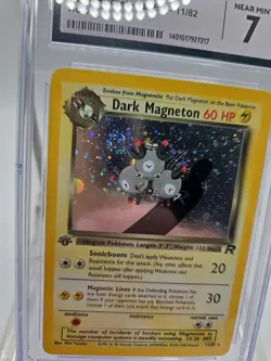 Dark Magneton CGC 7 NM 11/82 🌀 SWIRL 1st Edition Holo Team Rocket Pokemon - Image 4