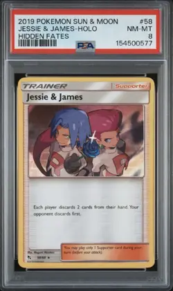 2019 Pokemon Hidden Fates Jessie & James Holo #58/68 PSA 8 NM-MT Fresh - Image 1