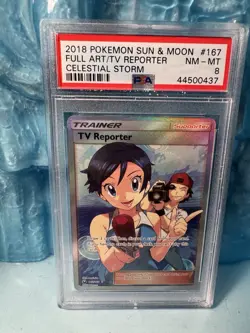 2018 Pokemon Sun & Moon TV Reporter Full Art Trainer #167/168,PSA 8 NM-MT. - Image 1