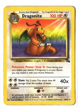 Pokemon DRAGONITE 19/62 Rare (1999 Fossil) DAM/Damaged - Image 1
