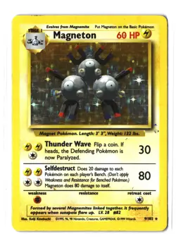 Pokemon MAGNETON 9/102 Holo Rare (1999 Base Set) MP/Mod Play - Image 1