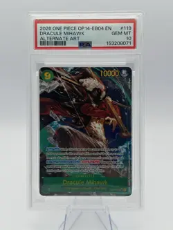 2026 One Piece Dracule Mihawk Secret Rare Alt Art #OP14-119 PSA 10 GEM MT - Image 1
