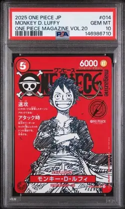 2025 One Piece JP Monkey D Luffy OP Mag Vol 20 Gem Mint PSA 10 - Image 1