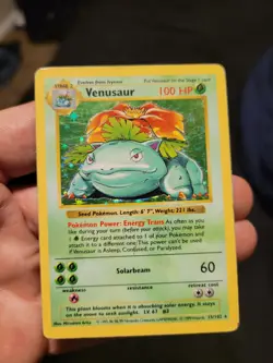 Venusaur 15/102 Base Set Shadowless Holo Rare Vintage 1999 WotC Pokemon Card - Image 1