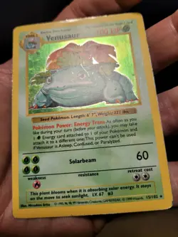 Venusaur 15/102 Base Set Shadowless Holo Rare Vintage 1999 WotC Pokemon Card - Image 3