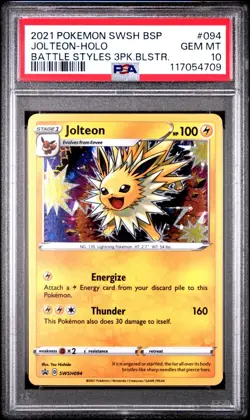 Pokemon 2021 SWSH Black Start Promo 94 Jolteon Holo From 3 Pack Blister PSA 10 - Image 1