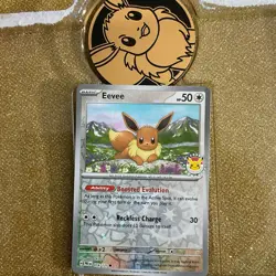 Prismatic Evolutions Eevee 2025 Pokemon Day Promo 074/131 Reverse Holo w/ Coin - Image 1