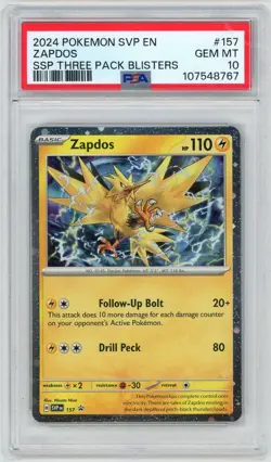 2024 Pokemon Promo #157 Zapdos - SSP Three Pack Blisters (PSA 10 GEM MINT) - Image 1