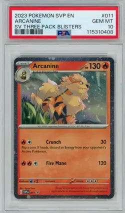 2023 Pokemon SVP Arcanine #011 Black Star Promo Three Pack Blisters PSA 10 - Image 1