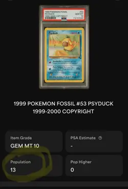 PSYDUCK - 53/62 POKEMON FOSSIL 1999 - 2000 -FRESH SLAB POP 13 PSA 10 GEM MINT 💎 - Image 2