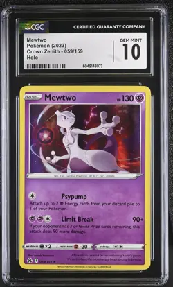 CGC 10 Pokemon TCG 2023 Crown Zenith #059/159 Mewtwo Holo - Image 1