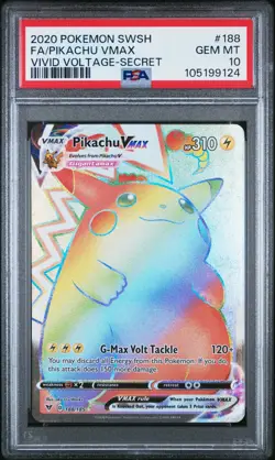 POKEMON PSA 10 SWSH Vivid Voltage Pikachu VMAX 188/185 Secret Rare *9124 - Image 1