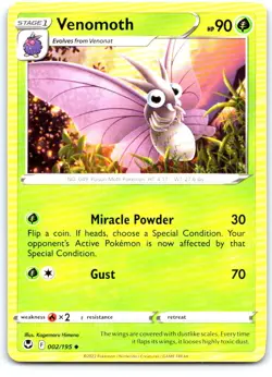 Venomoth 002/195 Uncommon Silver Tempest Pokemon Near Mint - Image 1
