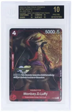 2023 One Piece Celebration P-007 Luffy Championship Silver BGS 10 Black Label - Image 3