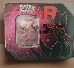 Pokemon TCG Team Rocket's Mewtwo ex EMPTY Tin w/ Promo Card English 2024 - Image 1
