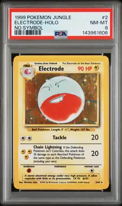 1999 Pokemon Jungle #2 Electrode Holo NO SYMBOL 2/64 RARE Base Set Card PSA 8 - Image 1
