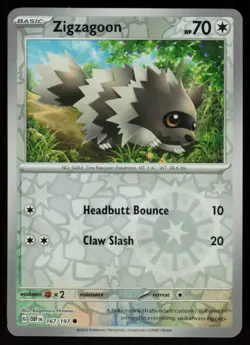 Zigzagoon 167/197 Common Obsidian Flames Pokemon Reverse Holo Near Mint - Image 1