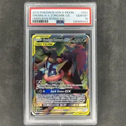 2019 Pokemon Sun & Moon Greninja & Zoroark GX 201/214 Unbroken Bonds PSA 10 - Image 1