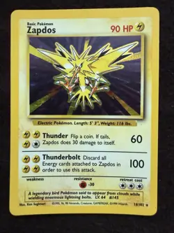1999 Pokemon TCG Zapdos Base Set 16/102 Base Set Holo (LP) - Image 1