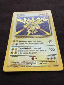 1999 Pokemon TCG Zapdos Base Set 16/102 Base Set Holo (LP) - Image 2