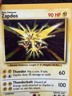 1999 Pokemon TCG Zapdos Base Set 16/102 Base Set Holo (LP) - Image 3