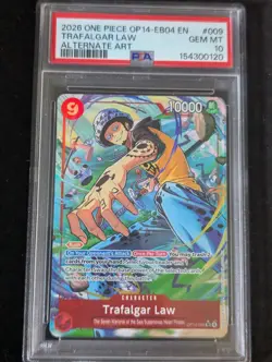 One Piece Trafalgar Law OP14-009 (Alt Art) The Azure Sea's Seven Foil PSA 10 - Image 1