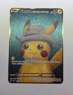 Pikachu with Grey Felt Hat Van Gogh Black Star Promo Fan Art Gold Glitter Card - Image 1