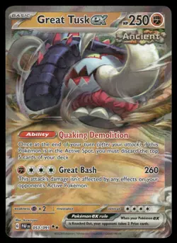 Pokemon Cards Great Tusk ex 053/091 Paldean Fates Double Rare NM *3 - Image 1