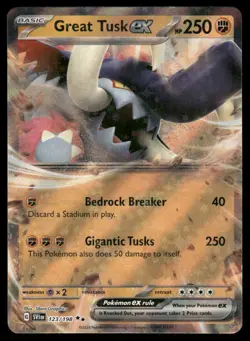 Pokemon Cards Great Tusk ex 123/198 Scarlet & Violet Double Rare NM *3 - Image 1