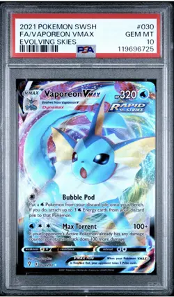 Pokemon 2021 Evolving Skies Full Art VAPOREON Vmax #030 PSA 10 Gem Mint RARE - Image 1