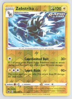 Zebstrika 051/198 Pokemon Chilling Reign Reverse Holo Rare Near Mint - Image 1