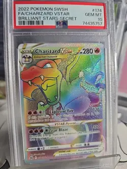 PSA 10 GEM MINT Charizard VStar BRILLIANT STARS #174 SECRET RARE Pokemon Card - Image 1