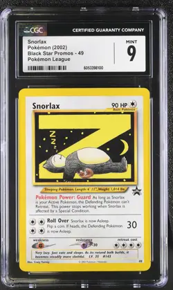 CGC 9 MINT Snorlax 2002 Black Star Promos 49 Pokemon League Pokemon Card - Image 1