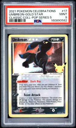 2021 Pokemon Celebrations #17 Umbreon-Gold Star Classic Coll-Pop Series 5 PSA 9 - Image 1