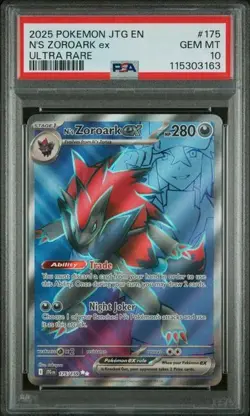 N'S ZOROARK EX 2025 POKEMON JOURNEY TOGETHER ULTRA RARE 175/159 PSA 10 Q3627 - Image 1
