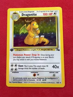 The Pokemon Company Fossil Dragonite 1st Edition Holo Rare 4/62 English 1999 LP - Image 1
