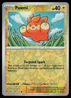 Pawmi 56/142 Common Stellar Crown Pokemon Reverse Holo Near Mint - Image 1