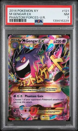 2014 POKEMON XY PHANTOM FORCES ULTRA RARE #121 M GENGAR EX PSA 7 - Image 1