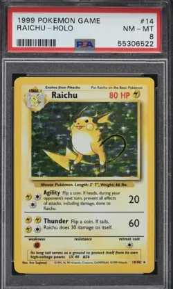 Wizards of the Coast Raichu Holo Rare Base Set 14/102 1999 PSA 8 English - Image 1