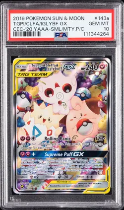 2019 POKEMON SUN & MOON COSMIC ECLIPSE TOGEPI & CLEFFA & IGGLYBUFF GX PSA 10 - Image 1