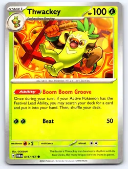 Thwackey 015/167 Common Twilight Masquerade Pokemon Lightly Played - Image 1