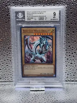 Yugioh; blue eyes white dragon lob-en001 Unlimited ; beckett 9 mint. Blue Eyes - Image 1