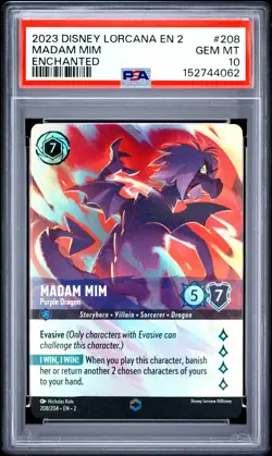 2023 DISNEY LORCANA EN 2-RISE OF THE FLOODBORN MADAM MIM - PURPLE DRAGON PSA 10 - Image 1