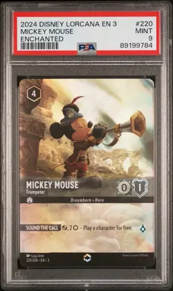 2024 DISNEY LORCANA EN 3-INTO THE INKLANDS #220 MICKEY MOUSE - TRUMPETER PSA 9 - Image 1
