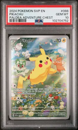 2024 POKEMON SVP EN-SV BLACK STAR PROMO PALDEA ADVENTURE CHEST PIKACHU PSA 10 - Image 1