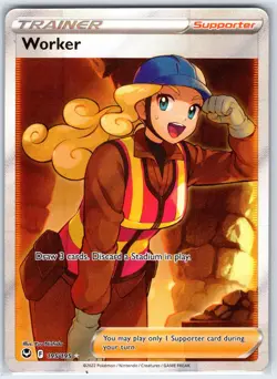 Worker 195/195 Ultra Rare Silver Tempest Pokemon Holo Near Mint - Image 1