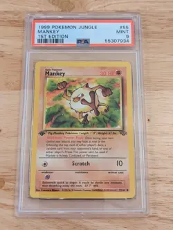 1999 POKEMON JUNGLE MANKEY 1ST EDITION #55 PSA 9 MINT - Image 1